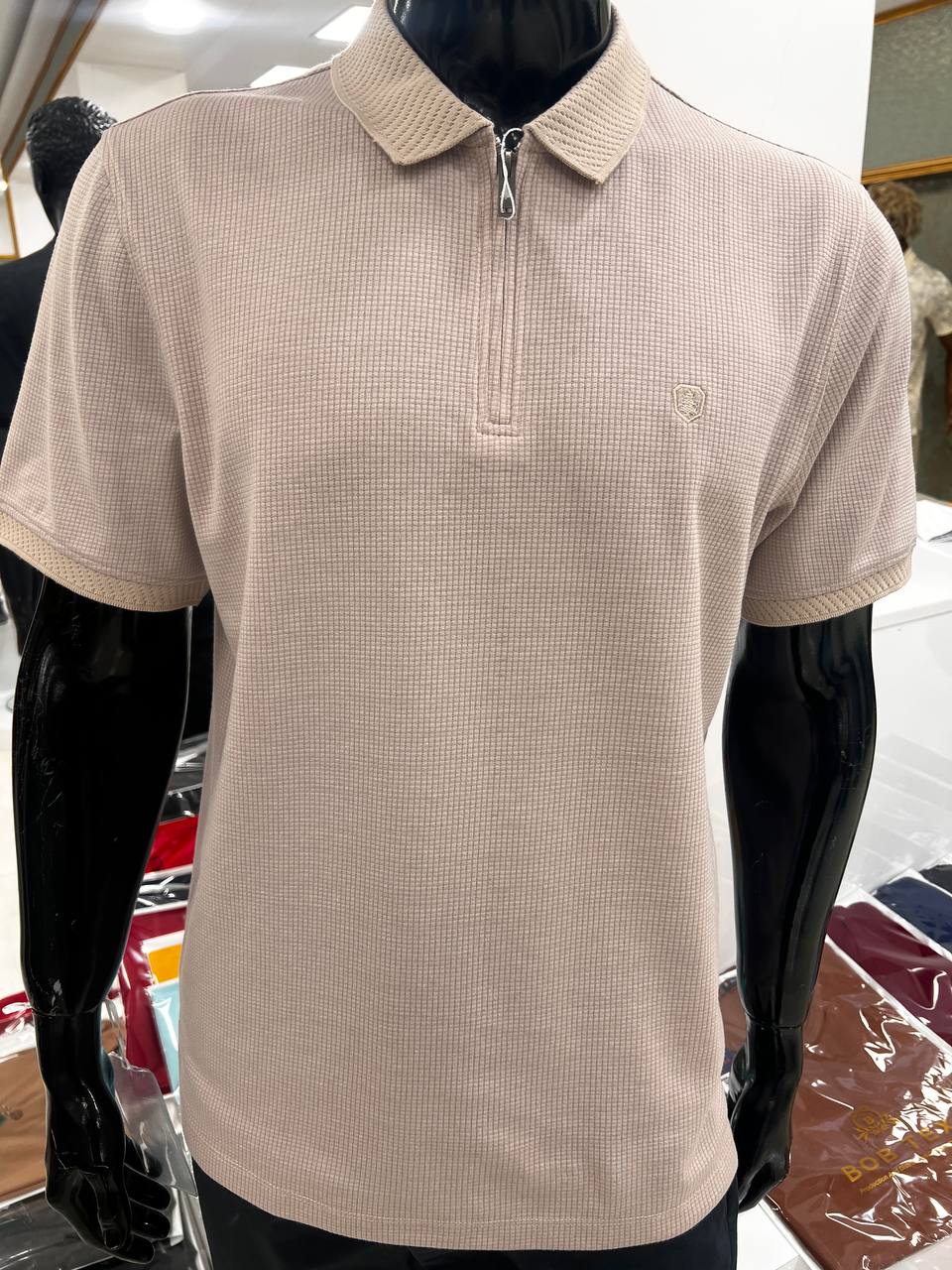 تیشرت یقه نیم زیپ ژاکارد